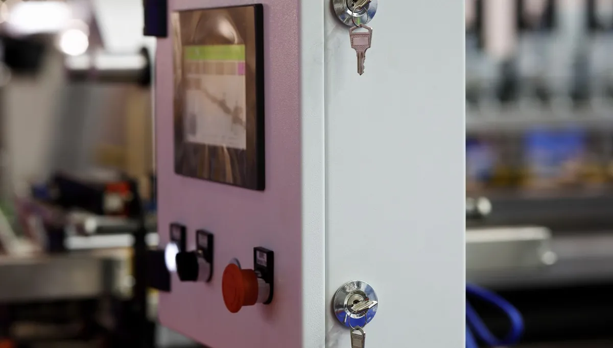 Painel de comando com botoeira de emergência e display